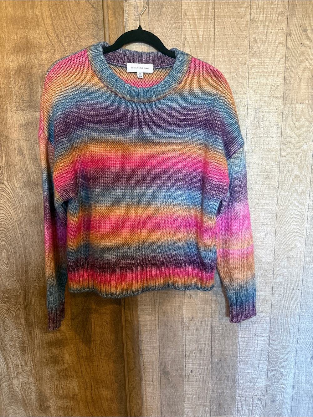 Something Navy Rainbow Striped Scoopneck Sweater